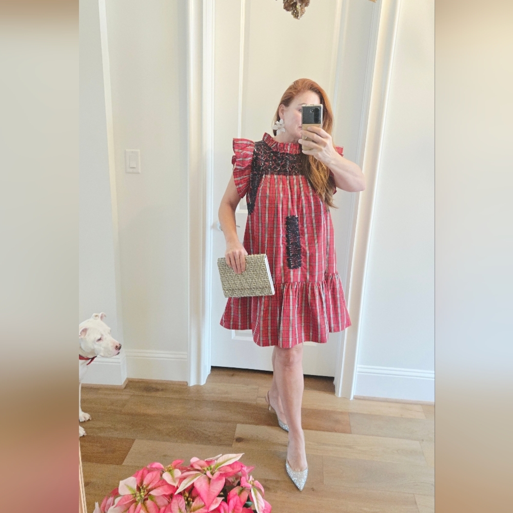 J. MARIE Rayna Ruffle Tartan Holiday Dress XL CHRISTMAS J MAIRE RED PLAID